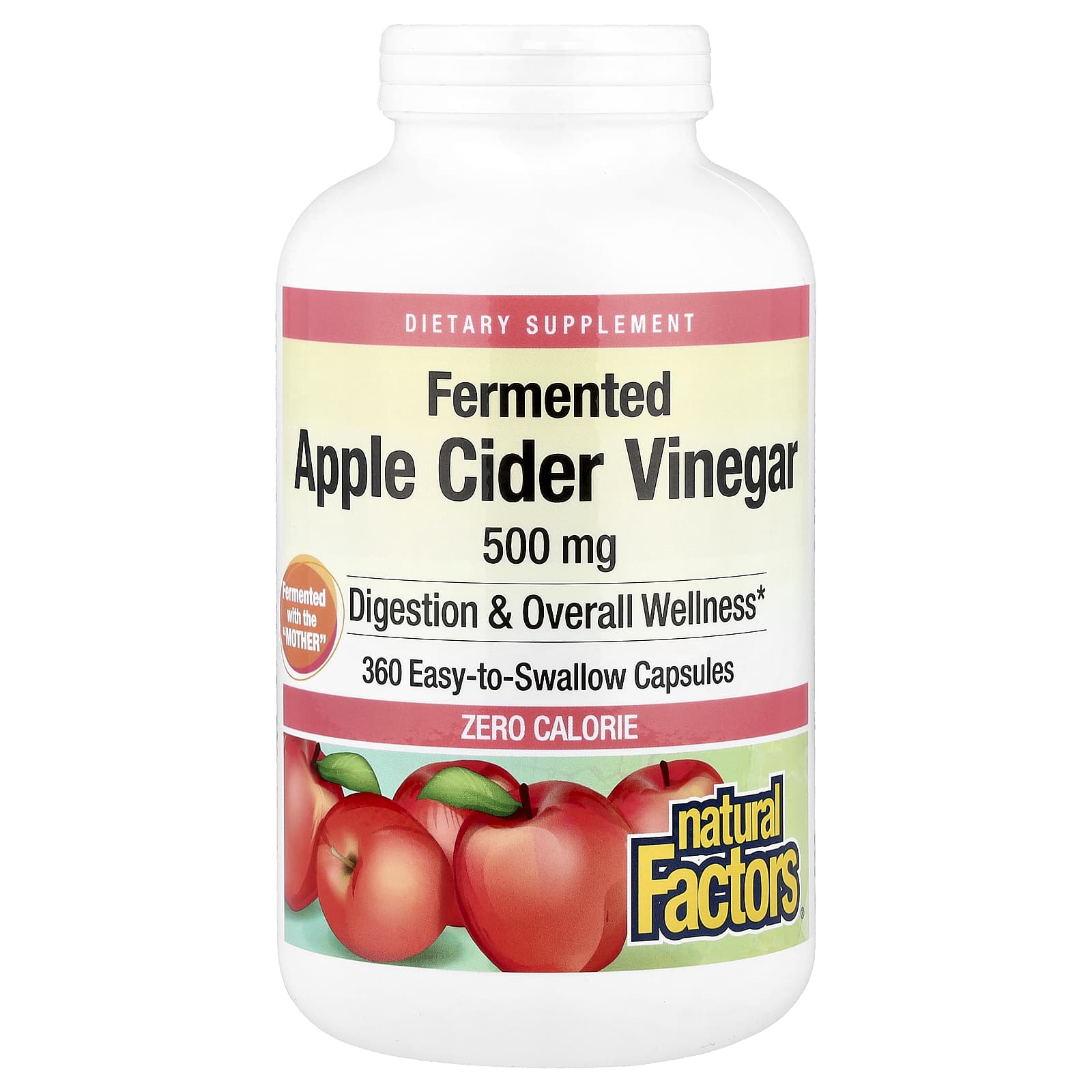 Natural Factors, Fermented Apple Cider Vinegar, 500 mg, 360 Capsules UPC 068958020549 | Hilife Vitamins